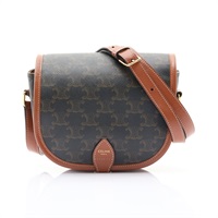CELINE 賽琳 Medium Folco 馬鞍包 肩背包 棕色 Triomphe帆布 牛皮 191502BZJ.04LU