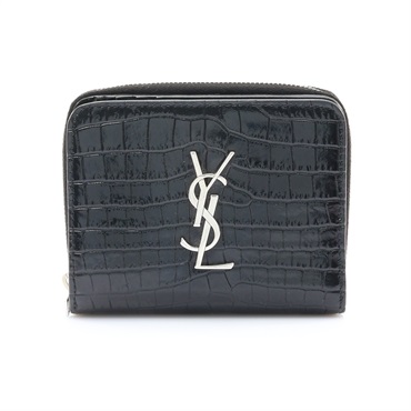 SAINT LAURENT YSL 聖羅蘭 Cassandre 拉鍊 短夾 黑色 鱷魚紋壓花 牛皮 669489