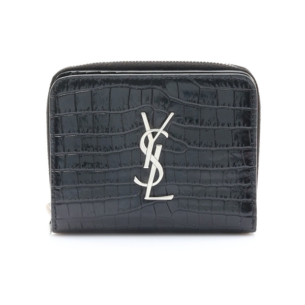 SAINT LAURENT YSL 聖羅蘭 Cassandre 拉鍊 短夾 黑色 鱷魚紋壓花 牛皮 669489