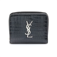 SAINT LAURENT YSL 聖羅蘭 Cassandre 拉鍊 短夾 黑色 鱷魚紋壓花 牛皮 669489