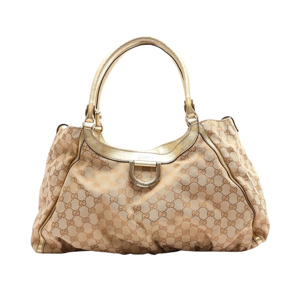 GUCCI 古馳 Abbey D-Ring 肩背包 金/棕色 GG 帆布 牛皮 189835