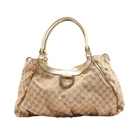 GUCCI 古馳 Abbey D-Ring 肩背包 金/棕色 GG 帆布 牛皮 189835