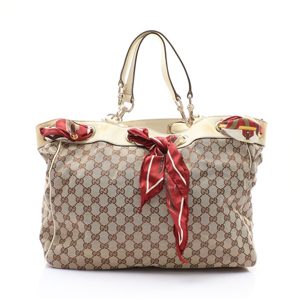 GUCCI 古馳 Positano Scarf 肩背包 棕/米色 帆布 牛皮 153033
