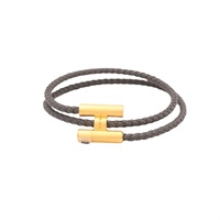 HERMES 愛馬仕 Tournis Tresse 雙圈編織 手環 錫器灰 Swift牛皮 金色金屬 H068406FM8F