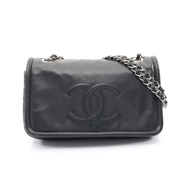 CHANEL 香奈兒 Timeless CC Flap 鍊帶 肩背包 黑色 荔枝紋牛皮 銀扣 A48800