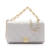 CHANEL 香奈兒 Mini Flag 鍊帶 肩背包 淺灰色 菱格紋羊皮 金釦 AS3367