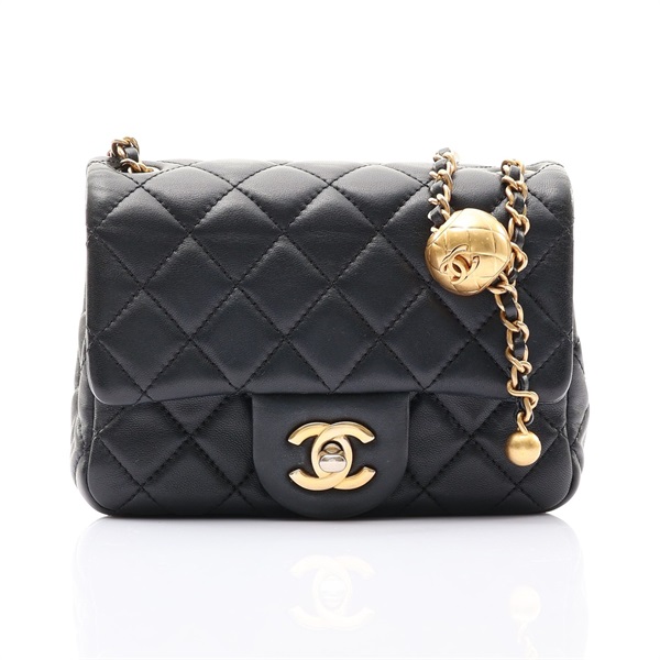 CHANEL 香奈兒 Mini Matelasse Flap 金球方胖 鍊帶 肩背包 黑色 菱格紋羊皮 金釦 AS1786