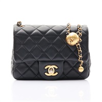 CHANEL 香奈兒 Mini Matelasse Flap 金球方胖 鍊帶 肩背包 黑色 菱格紋羊皮 金釦 AS1786