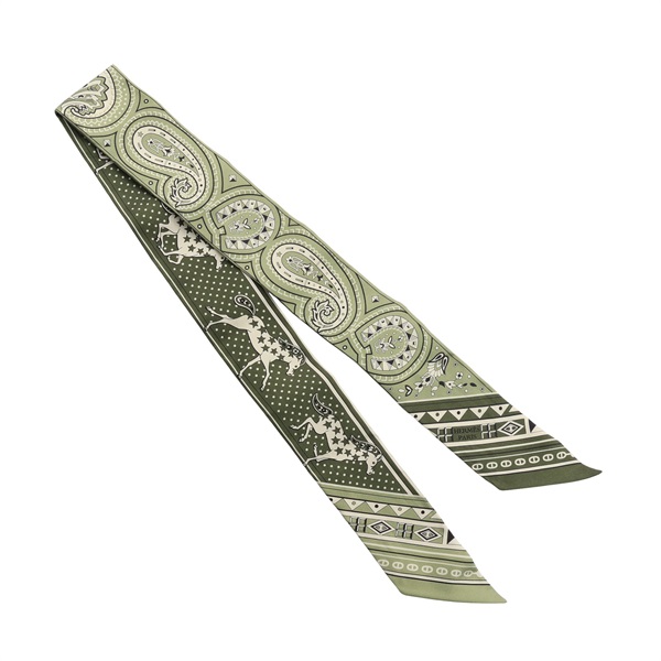 HERMES 愛馬仕 Cheval de Coeur Bandana Twilly 絲巾 綠色 絲綢 H064259S 01