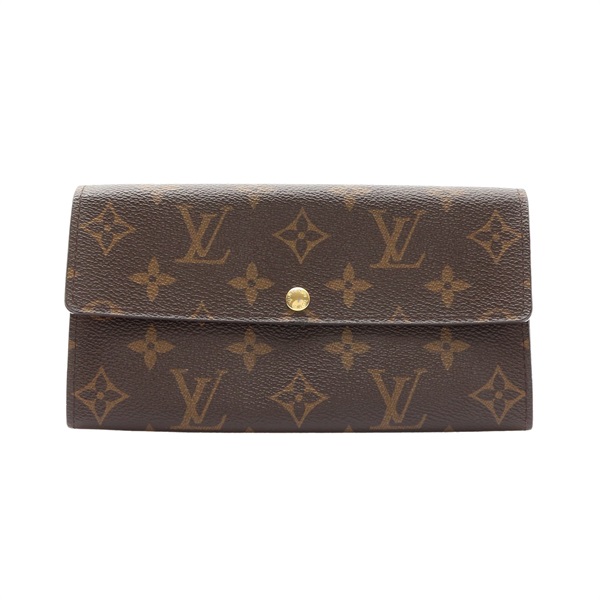 LOUIS VUITTON LV 路易威登 Sarah 扣式長夾 棕色 原花帆布 M61734