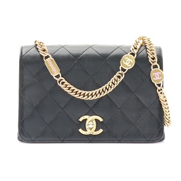 CHANEL 香奈兒 Mini Top Handle Flap 肩背包 黑色 羊皮 金扣 AS3751