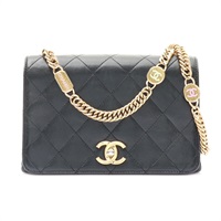 CHANEL 香奈兒 Mini Top Handle Flap 肩背包 黑色 羊皮 金扣 AS3751
