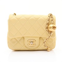 CHANEL 香奈兒 Mini Pearl Crush 金球 鍊帶 肩背包 黃色 菱格紋羊皮 金扣 AS1786