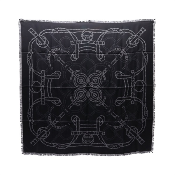 HERMES 愛馬仕 Eperon d'Or Quadriligne Scarf 80 方巾 黑色 絲綢 H274324T