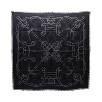 HERMES 愛馬仕 Eperon d'Or Quadriligne Scarf 80 方巾 黑色 絲綢 H274324T