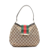 GUCCI 古馳 New Ladies Web Hobo 肩背包 棕色 GG帆布 233608