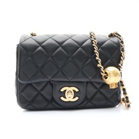 CHANEL 香奈兒 Mini Pearl Crush Flap 金球 鍊帶 肩背包 黑色 菱格紋羊皮 金扣 AS1786