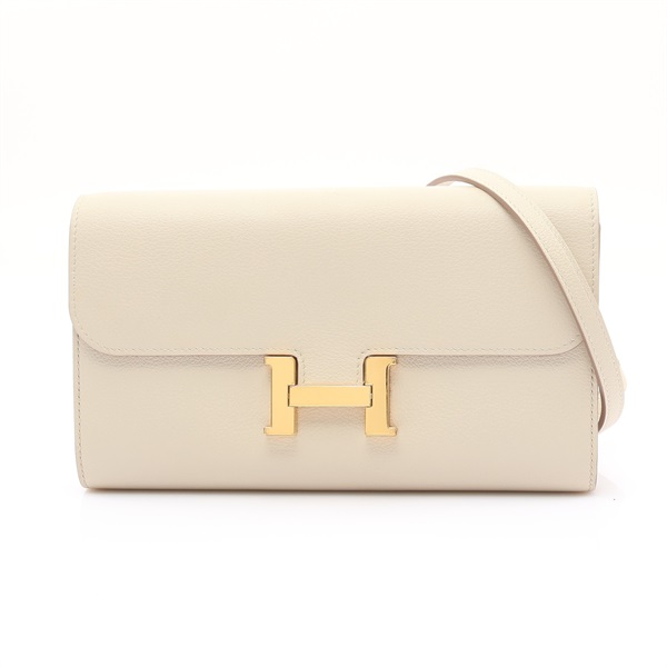 HERMES 愛馬仕 Constance To Go Wallet 肩背包 粉筆白 Evercolor牛皮 金扣 B刻