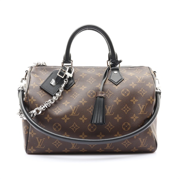 LOUIS VUITTON 路易威登 Speedy Soft 30 Dark 肩背包 棕色 原花 PVC塗層帆布 黑色 牛皮 M12243