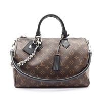 LOUIS VUITTON 路易威登 Speedy Soft 30 Dark 肩背包 棕色 原花 PVC塗層帆布 黑色 牛皮 M12243