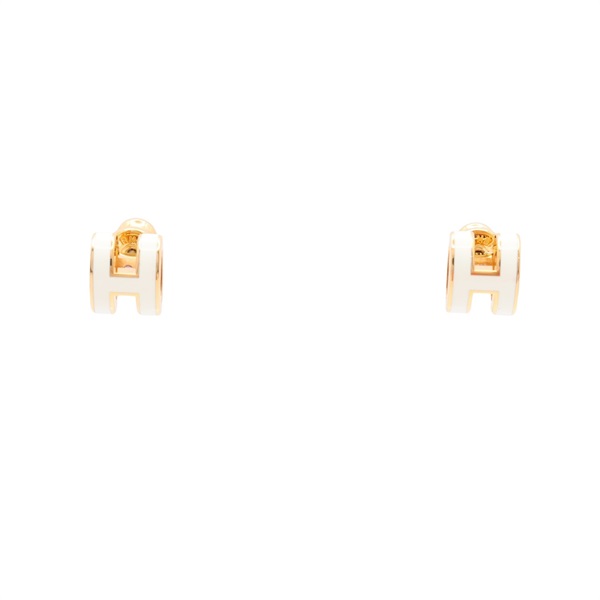 HERMES 愛馬仕 Mini Pop H耳環 白色琺瑯 金屬 H608002F