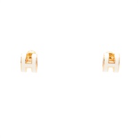 HERMES 愛馬仕 Mini Pop H耳環 白色琺瑯 金屬 H608002F